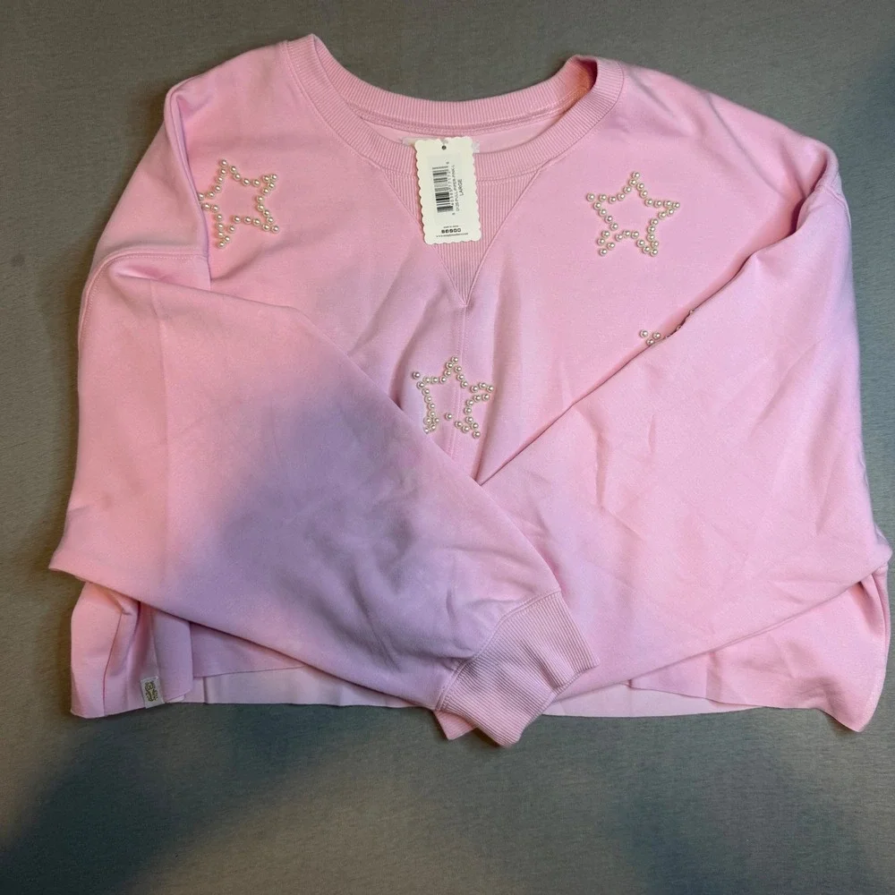Simply Southern Pink Pearl Star Pullover and Skort Lounge Set Large NWT